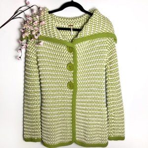 Free People Green & Cream Chunky Knit Cardigan